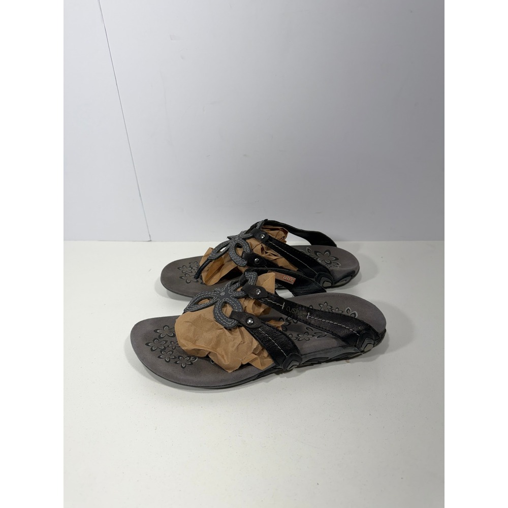 Cushe Shasta Black Leather Floral Cutout Thong Slingback Sandals Womens 8 EU 39